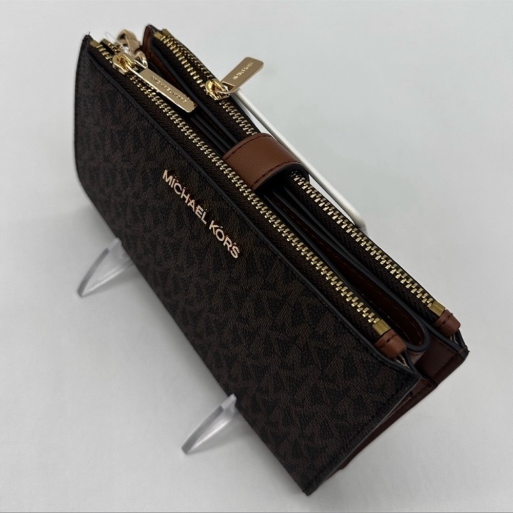 Michael Kors Lg Double Zip Wallet Wristlet & Trifold Wallet Brown | BUNDLE DEAL - Picture 4 of 13
